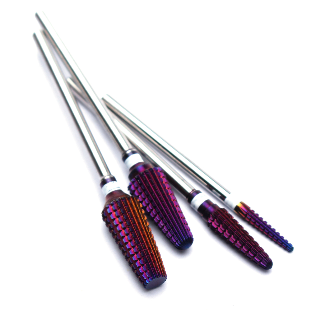 Purple Pro Carbide Tungsten 5 в 1 ногтевой коническая коническая форма прямой буриль для акрилового геля для ногтей