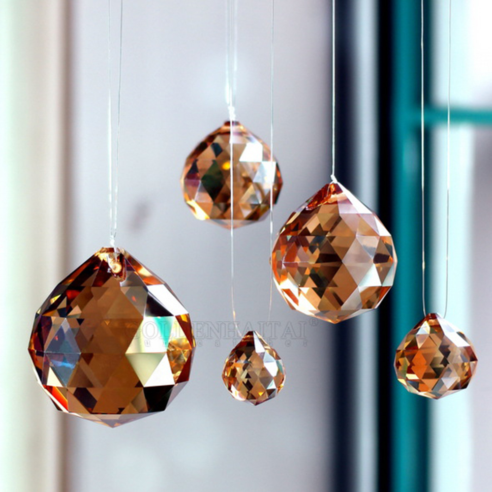 Camal 1st 15/20/25/30/40mm K9 Crystal Ball Golden Champagne Prisms Suncatcher Chandelier Pendants Lamp Curtain hängande prydnad