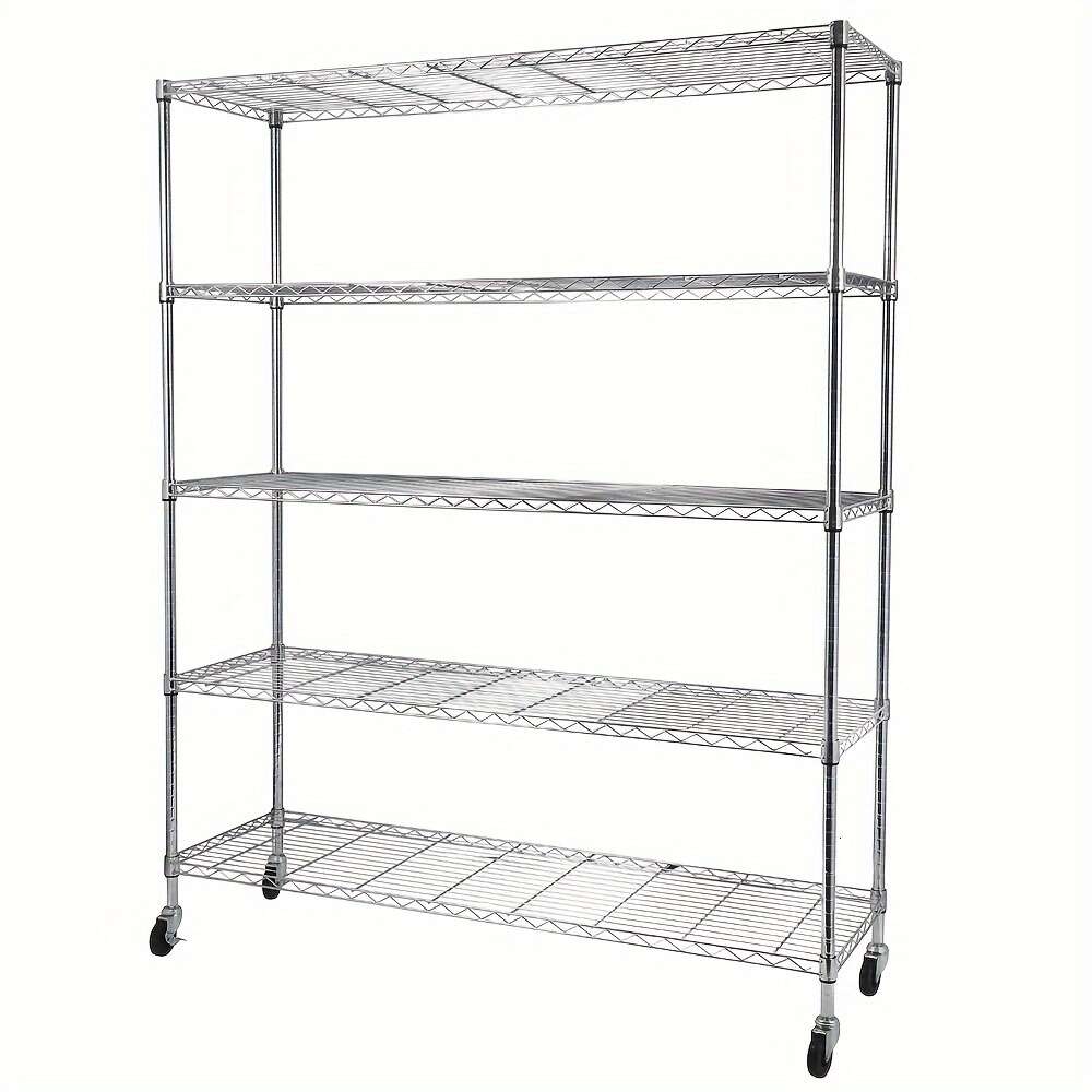 5-tier Nsf-certified Steel Wire Sheing with Wheels, Freely Adjustable Spacing Between Layers, for Home Living Room Office Decor