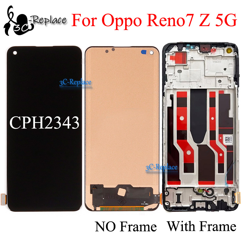 AMOLED / TFT Black 6,43 cala dla Oppo Reno7 Z 5G CPH2343 LCD Wyświetlacz Digitizer Zespół / z ramką