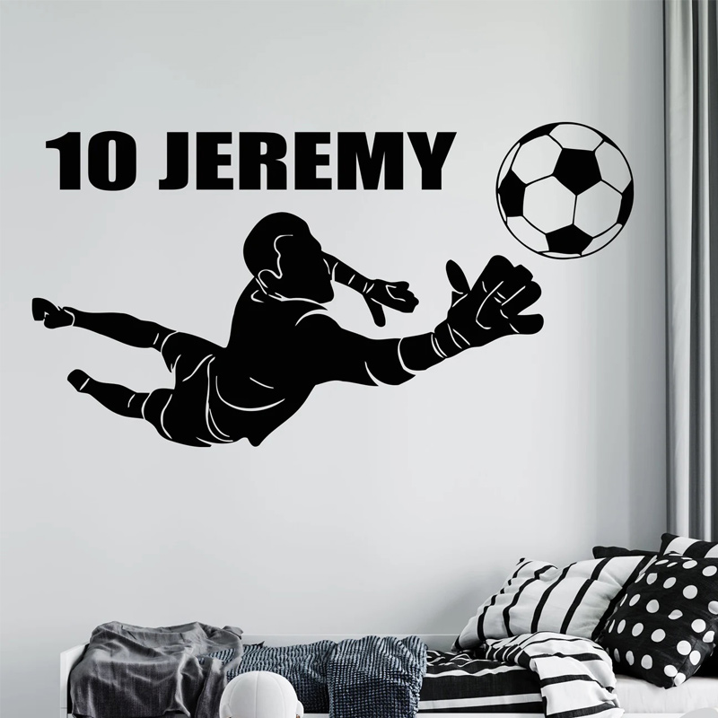 Customized Name and Number Soccer Player Wall Sticker Vinyl Art Home Decor for Boys Room Bedroom Goalkeeper Football Decals 3N04