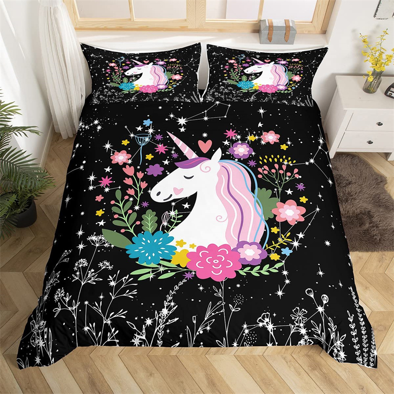 Magical Unicorn Wivet Cover Copertura ciglia d'argento Set di biancheria da letto della Regina Carente Sognante Copertina Copertura Microfibra Flowers Stars Set da letto