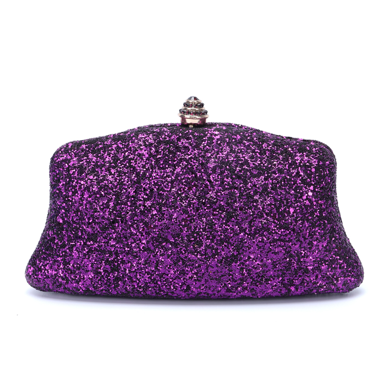 Women Purple/Red/Pink Stones Evening Clutch Bag Diamond Sequin Wedding Clutch Purse and Handbag Party Banquet Chain Shoulder Bag