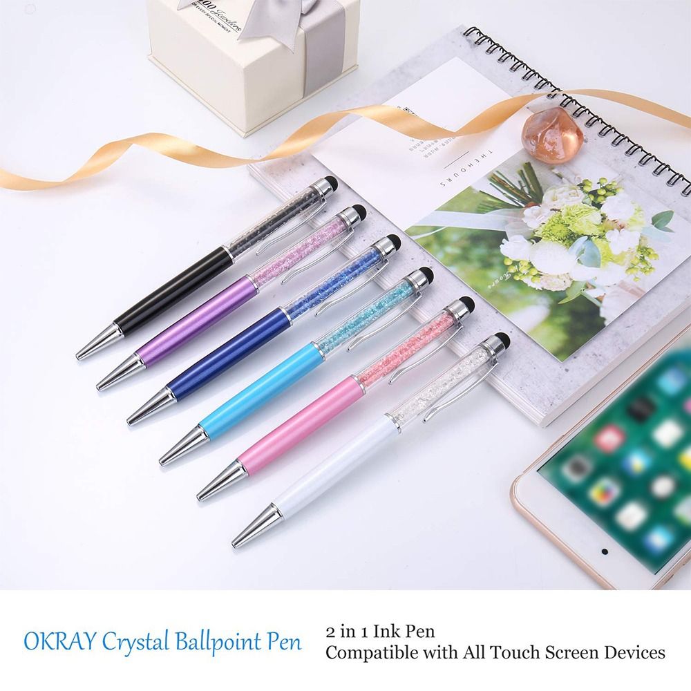 Bling 2 en 1 Crystal Crystal Capacitive Touch Stylus Point Ballpoint Black Ink Gel Pen Writing Tools Bureau de bureau