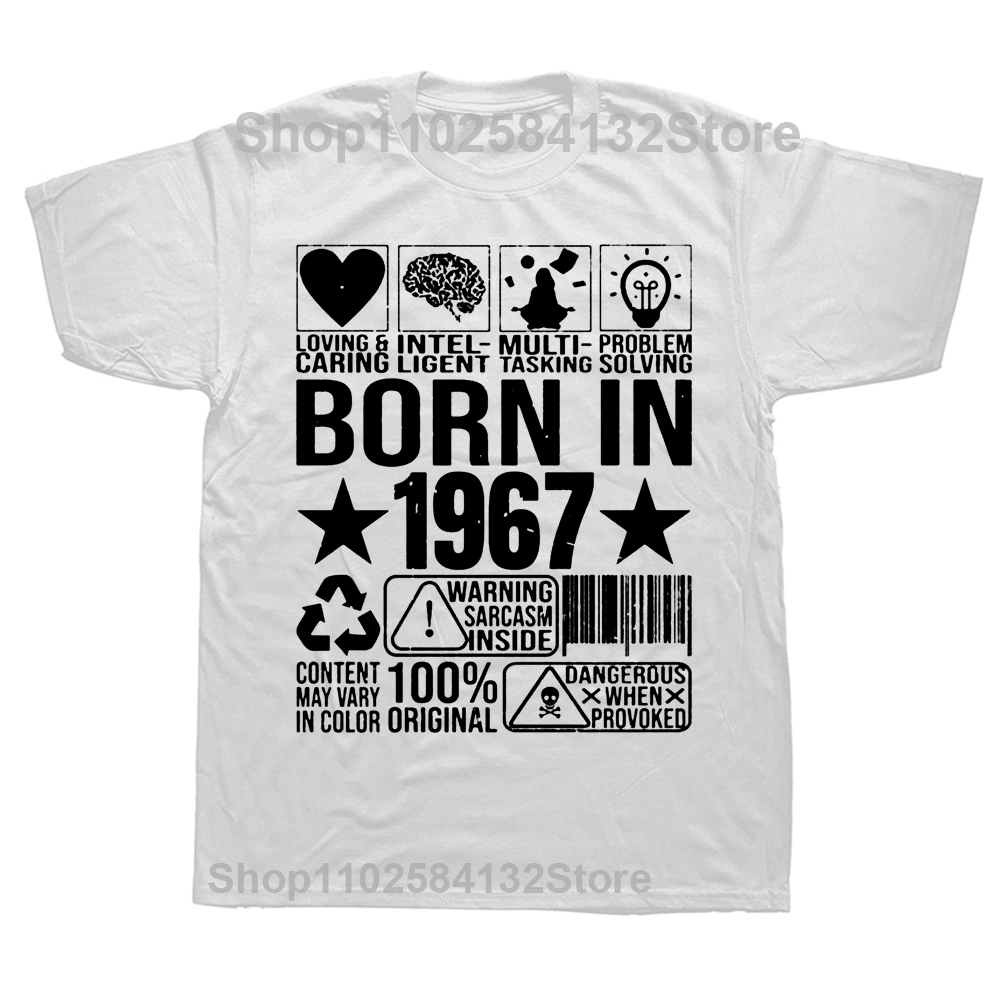 Novelty född 1967 varningsetikett streckkod t skjortor grafisk streetwear kort ärm födelsedagspresenter sommar t-shirt herrkläder