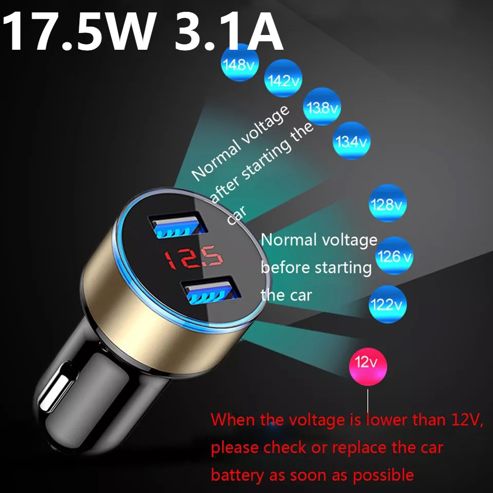 3.1A USB Car Charger 2 Ports LCD Display 17,5W CAR Sigaretten Socket Lichtere telefoonlader voor iPhone 14 13 Pro Samsung S21