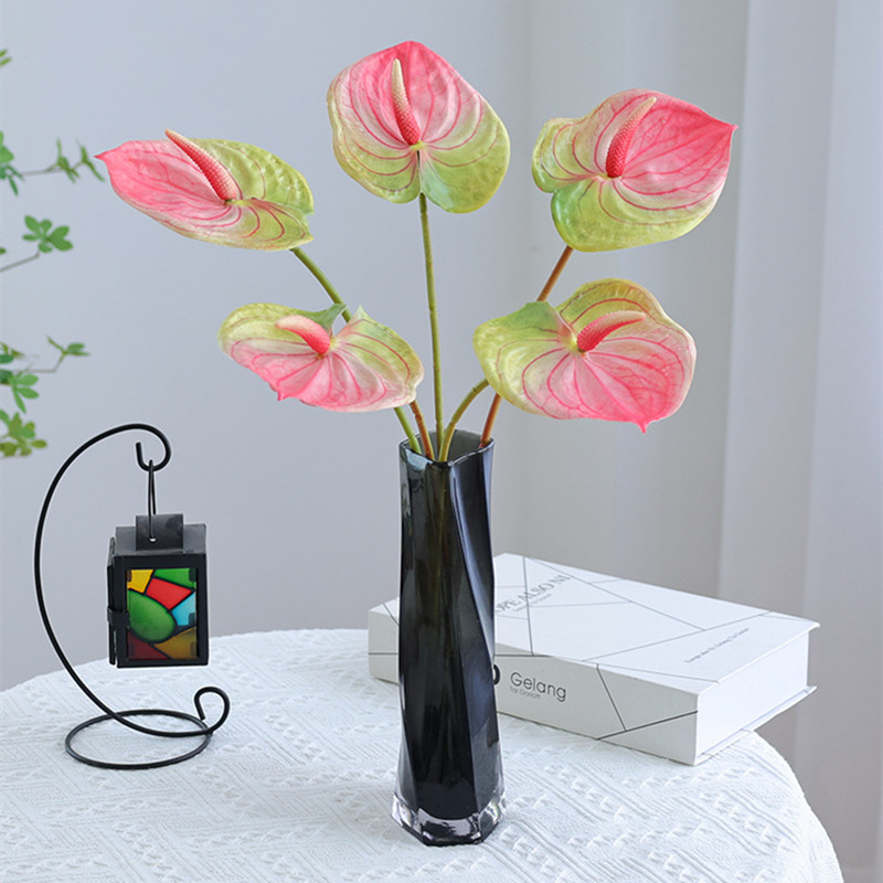 3D Baskı Yumuşak Tutkal Palmiye Yapay Çiçek Düğün Çiçek Düzenleme Malzemesi Ev Otel Dekor Fotoğraf Props Anthurium Bitkiler