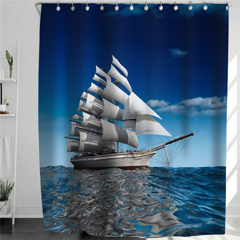 Ocean Beach Shower Curtains Island Sailboat zeester zeeschildpad vissen onder water landschap bad gordijn stoffen badkamer decor haken