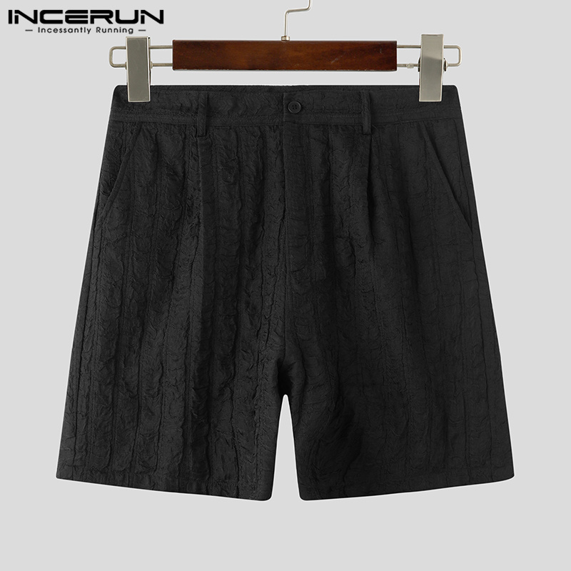 INCERUN 2023 Korean Style New Men's Straight Tube Loose Pleated Shorts Casual Streetwear Male Solid Color All-match Shorts S-5XL