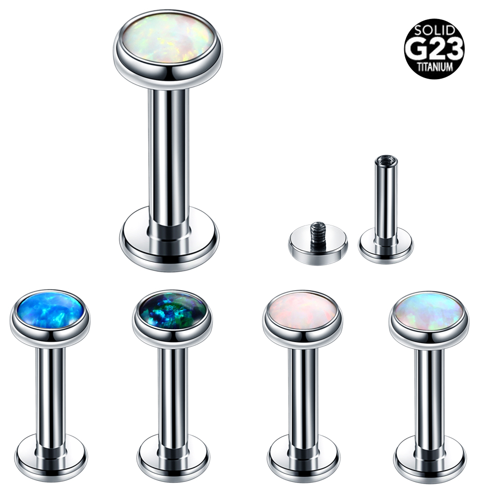 G23 Titanium Internally Thread Opal Stone Labret Lip Ring Ear Stud Helix Tragus Cartilage Earring Body Piercing Jewelry