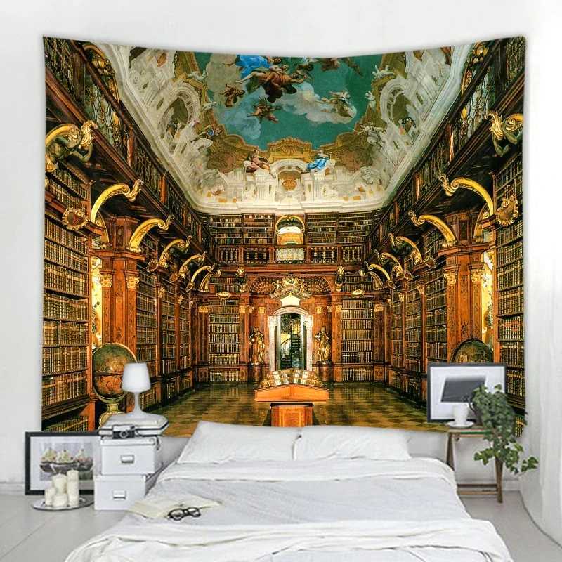 Bookshelf Tapestry Full Tapases Retro Wall suspendre la littérature et le thème d'art Tapestry Mystery Library Tapestry Library Bedroom Decor R0411