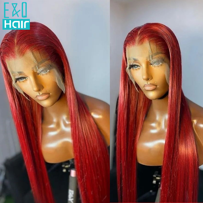 Red 13x4 Lace Bront Wig Human Hair Rigs 4*4 Lace Closure Wigs for Women Daily Cosplay Party OMBREE