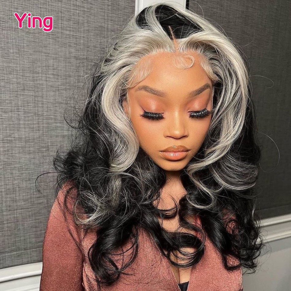 Gris Ombre Colore Body Wig Wig Transparent 13x6 en dentelle Front les perruques de cheveux humains pour femmes noires