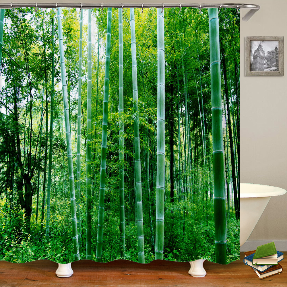 3D Natural Bamboo Forest Scenerie Printing zasłony prysznicowe zasłony łazienki wodoodporne domowe poliester dekoruj zasłonę za pomocą haczyka