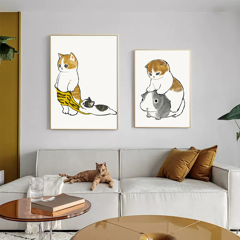 Toiletkat spelen mobiele telefoon papier poster eenvoudige huisdier prints canvas schilderen muur kunst foto's huis kamerkamer decoratie