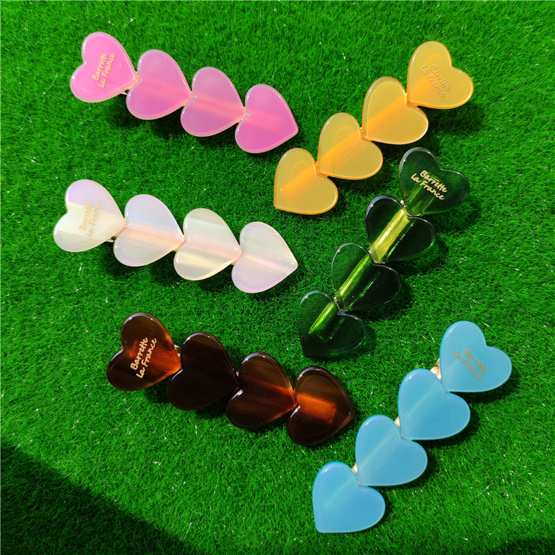 HANGZHI French Gold Color Lettering Heart Bangs Hairpin Acetate Side Hair Clips For Women Girls Trendy Duckbill Hair Accessories