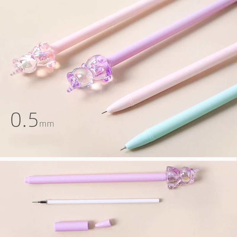 PENEN Nieuwheid schattig Crystal Unicorn Pens Funny Laser Acryl Kawaii Ballpoint Stationery School Black Blue Ink Kawai Thing spul