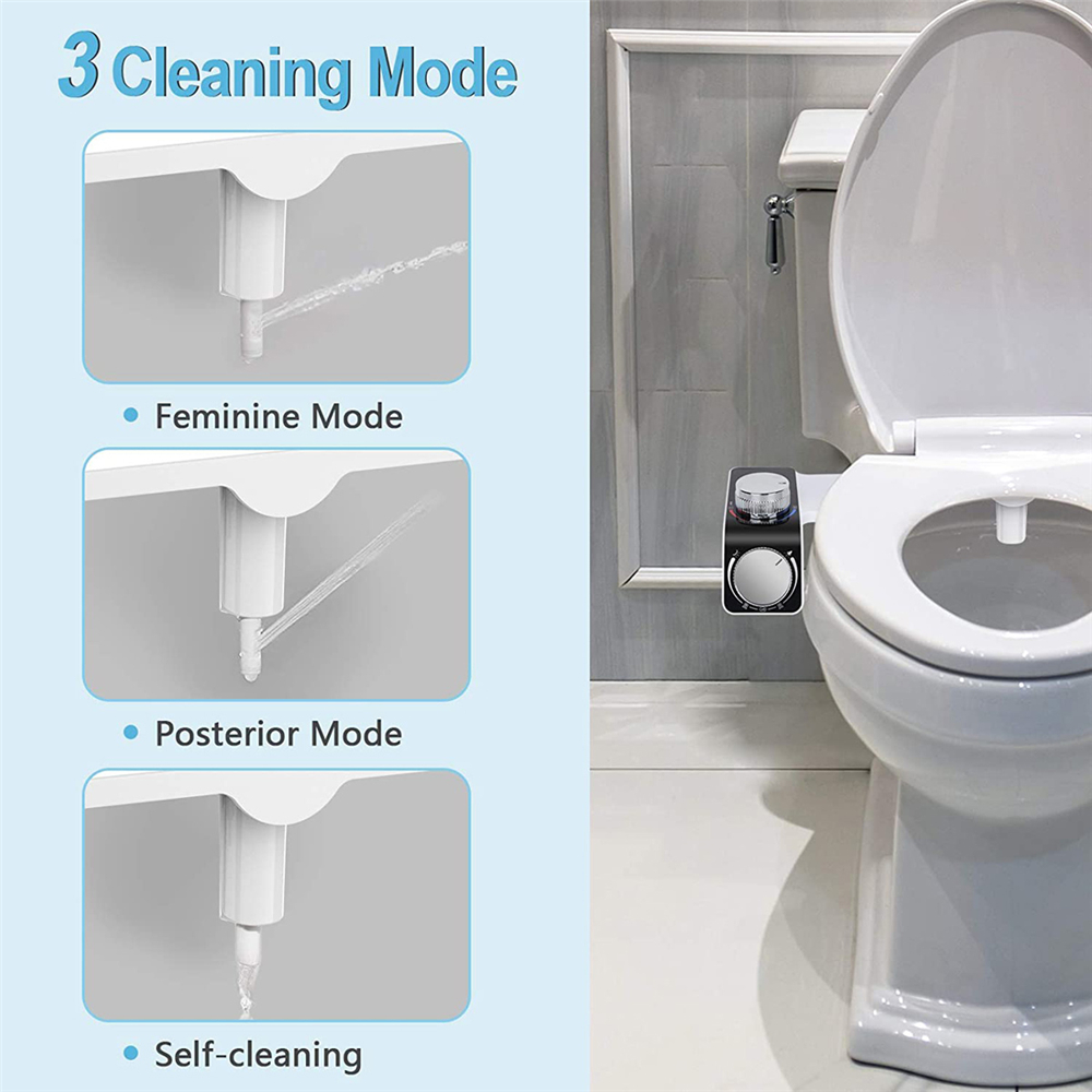 2023 Slim Toilet Seat Hot & Cold Double Nozzle Spiral Adjustable Water Pressure Non-Electric Butt Sprayer With Hose Ass Sprayer