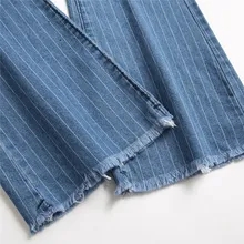Stretch Women Flare jeans Lady Lady Vintage Blue Striped Pesti a strisce Avvolgono i pantaloni della vita alta Lady Streetwear Y2K Punk Denim Pants