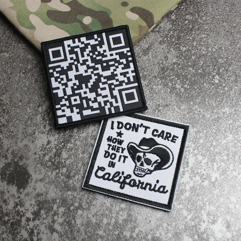 Codice QR Patch di ricamo non mi interessa come lo fanno california tattico quadrato badge tessitura di armi decorazioni gilet