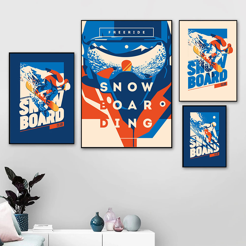 Snowboarden Poster Winter Sport Skiing Print Abstract Ski Snow Canvas Painting Wall Art Pictures Living Room Home Decor Cuadros