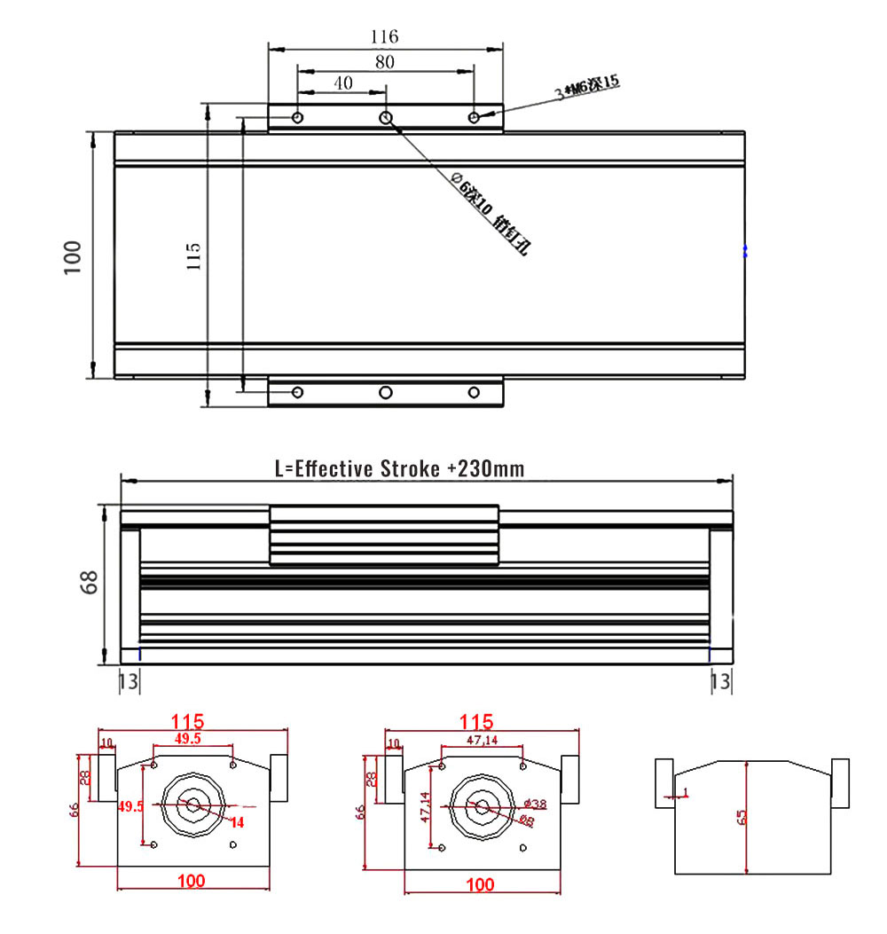 Large lourde de 100 mm Large lourde entièrement clos du guide de rail linéaire Actionneur de la poussière Tableau de glissement de poussière 100-1000 mm MGN12C SFU1605 / 1610