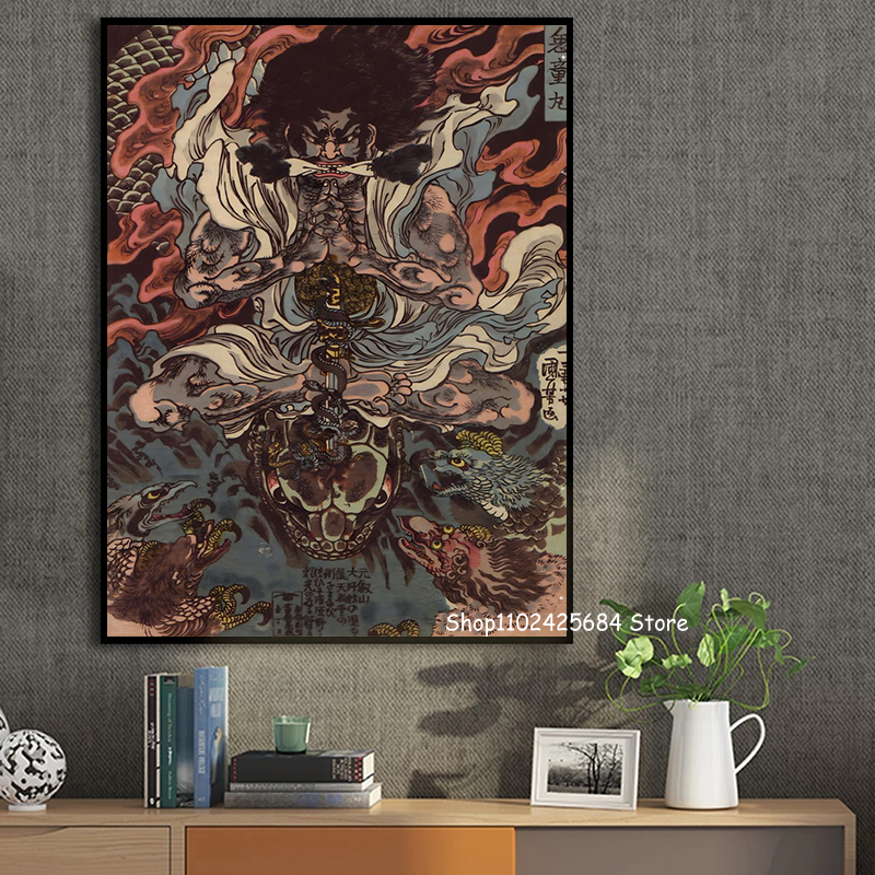 Vintage Japanische Samurai Kunstplakat Samurai im Kampf Leinwand Druckmalerei Vintage Wohnzimmer Wandkunst Home Dekoration