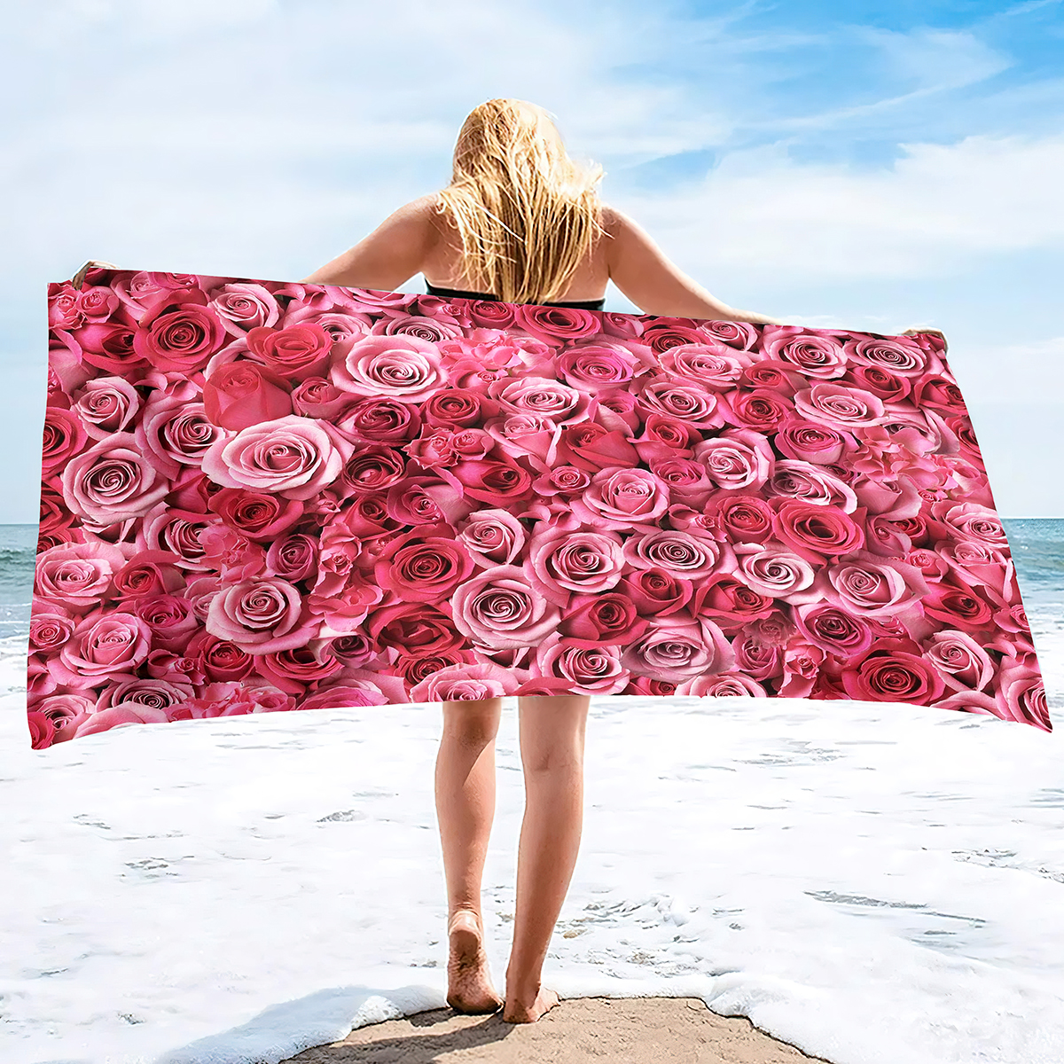 Bloemen Strandhanddoeken Pioen Groen Bladeren Zadkamer Keuken Hand Bad Face voor Yoga Swim Golf