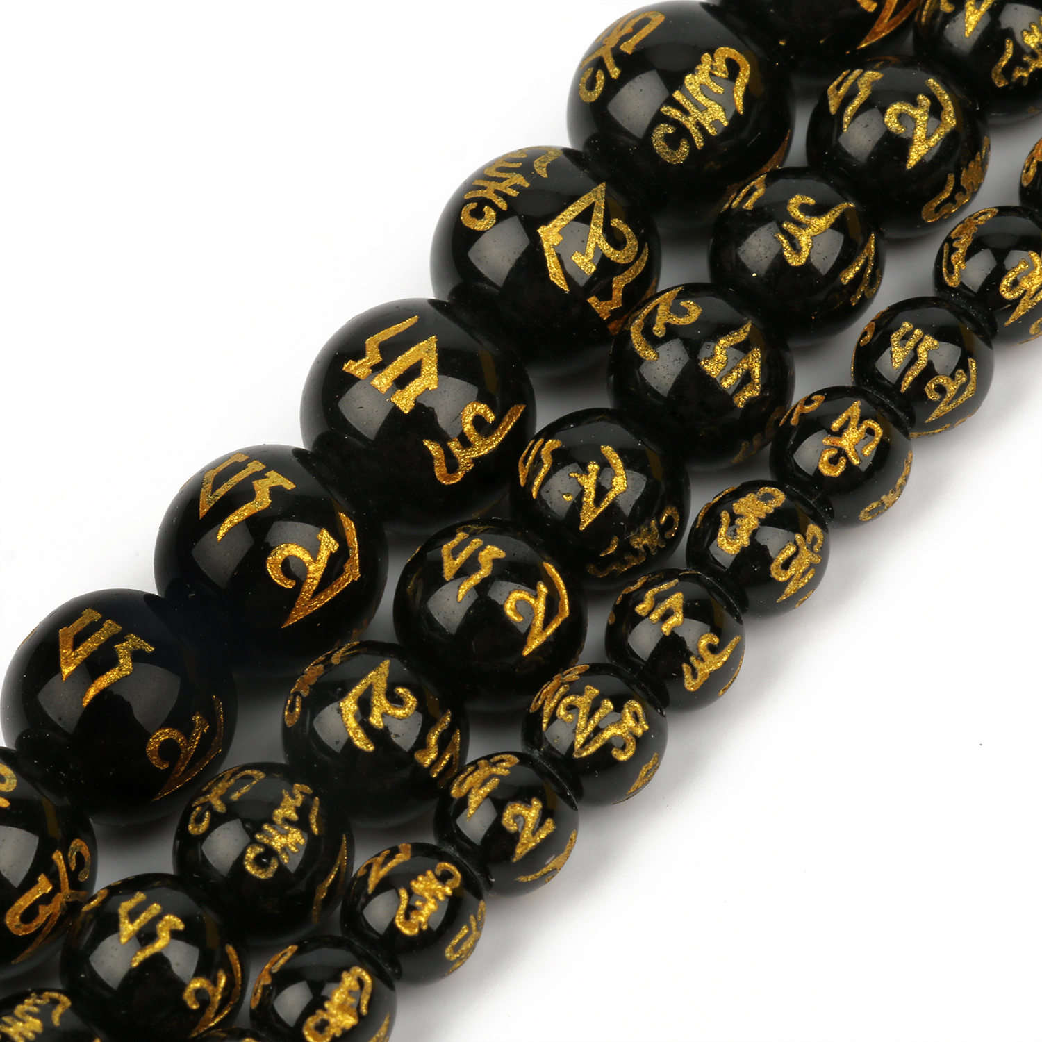 8/10mm Six Word Mantra Prayer Feng Shui Beads Black Obsidian Agate Round Buddha Beads for DIY Bracelets Jewelry Making Accsories