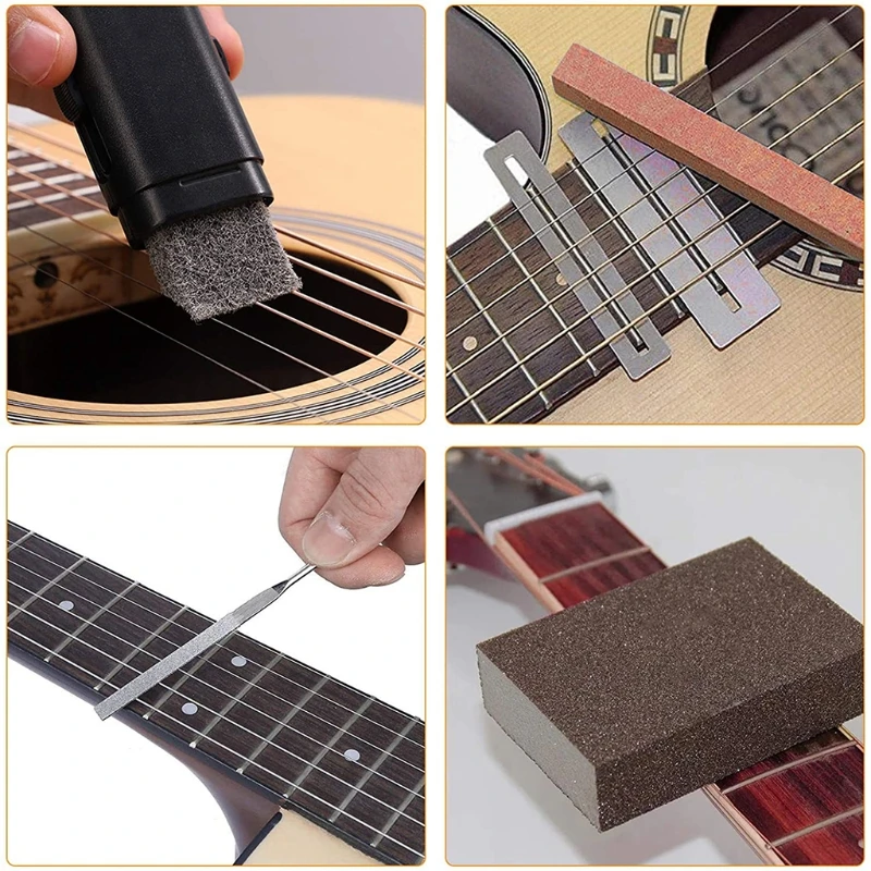 ケーブル完全なギター修理メンテナンスツールキットギター修理ツールキャリングケースのギタークリーニングケアアクセス付きセットアップキット