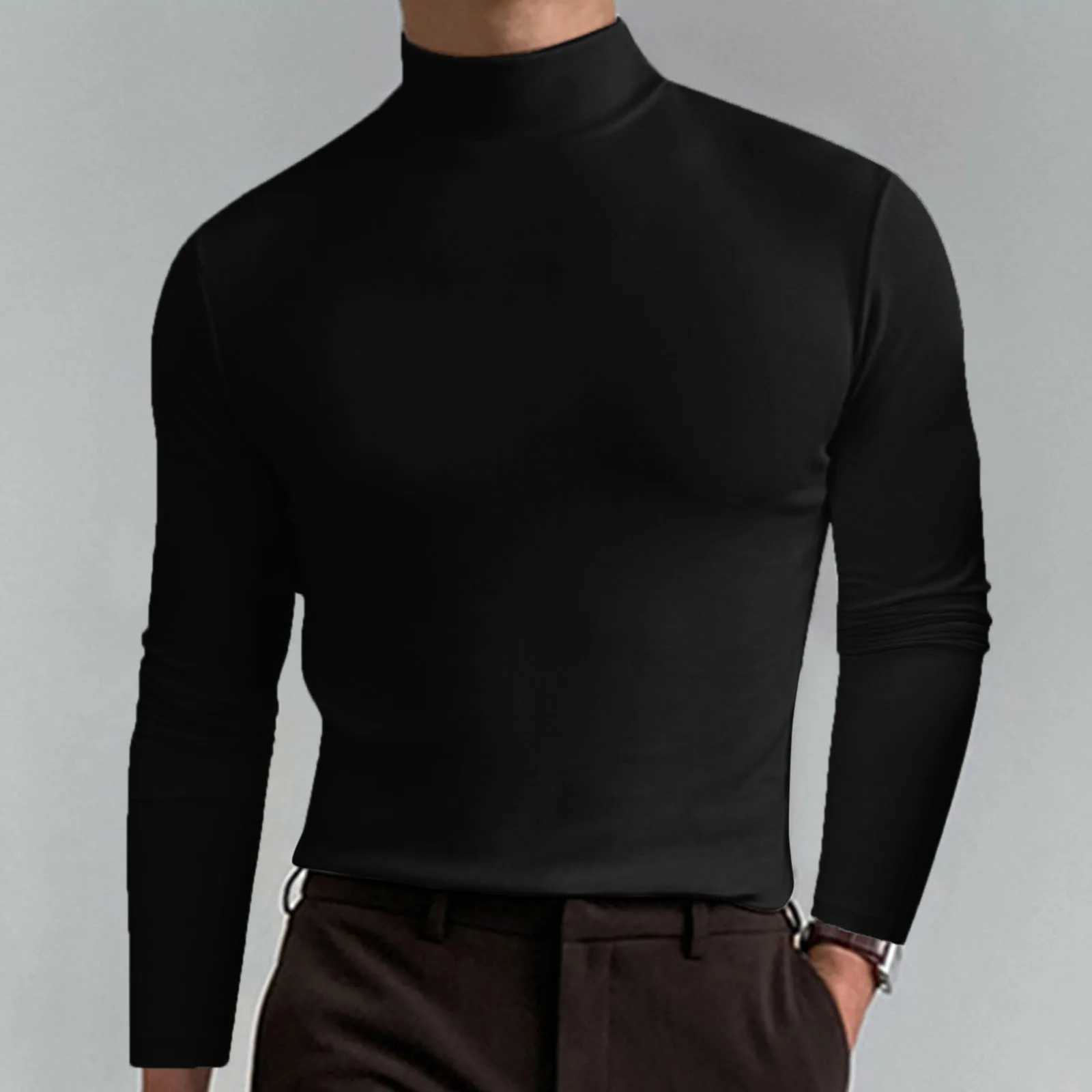 T-shirts masculinos Men Men Turtleneck Manga longa Solid Slim Circhas Spring Summer Summer Masculino Solid Workwear Tops Tops ZC374L2404