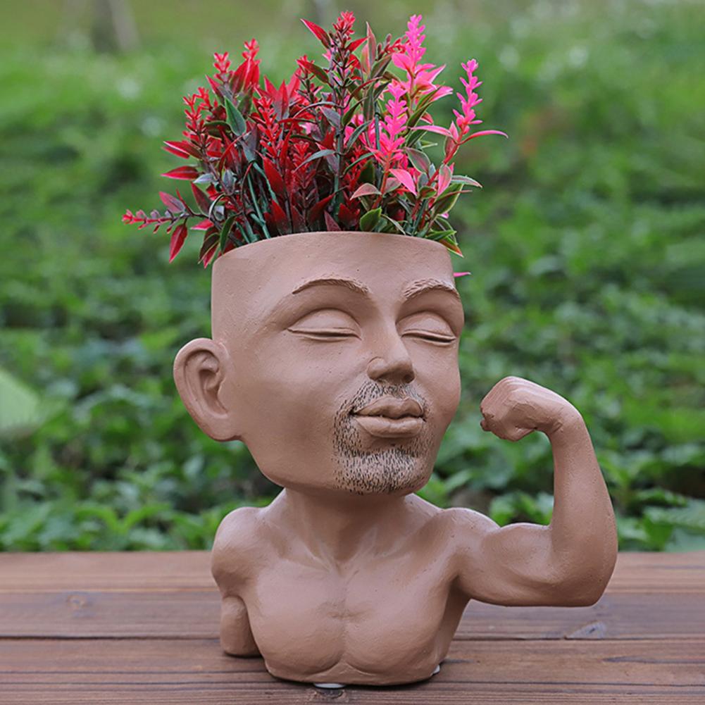 Face Flower Pot Drainage Hole Muscle Men Resin Divertente esterno da esterno Outdoor Erba Succulenta Provini di giardinaggio Produtti di giardinaggio