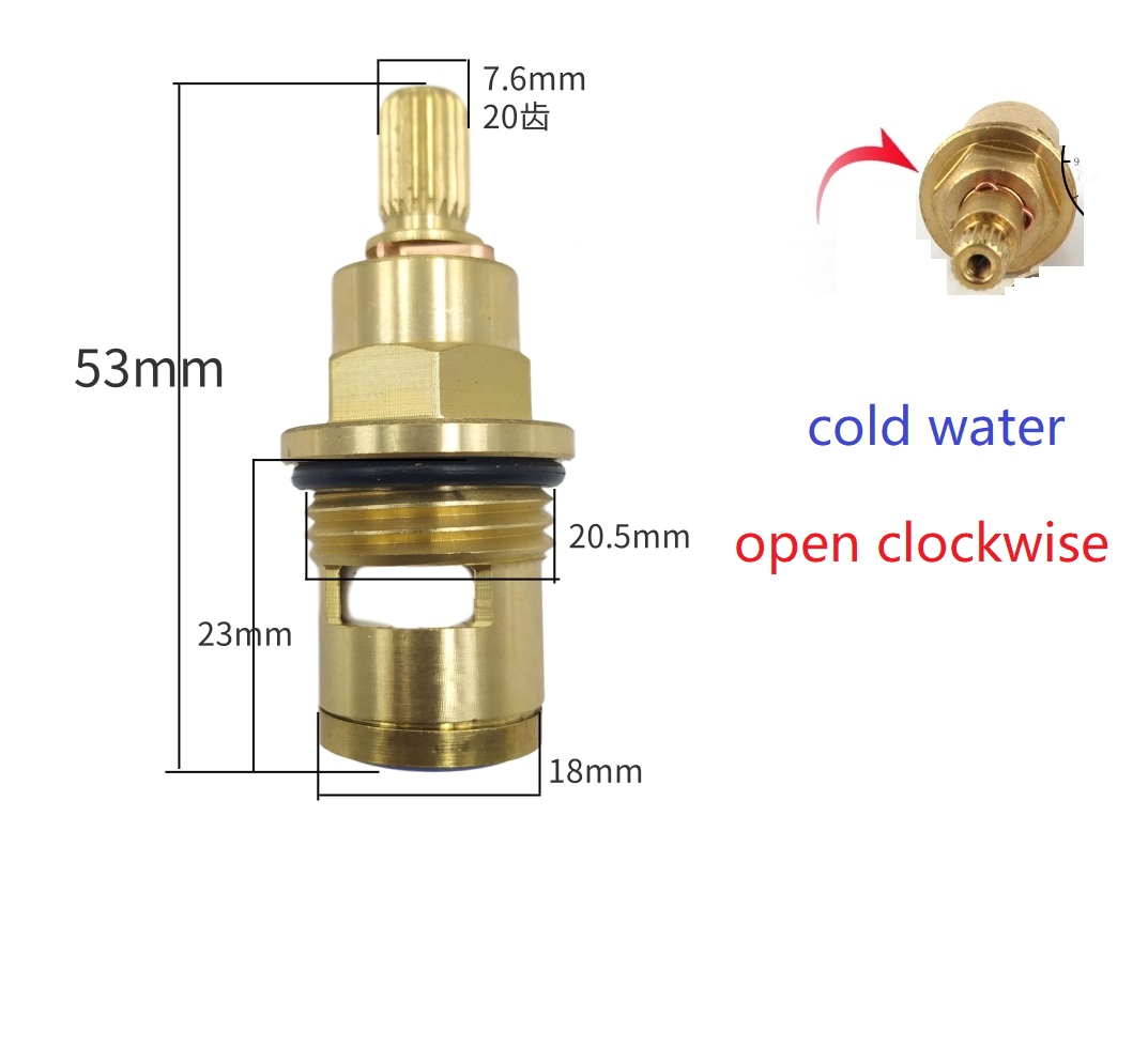 All-copper G1/2" Tooth Faucet Valve Core For Kohler Hot Cold Brass Spool Faucet Single Tooth Cartridge With Flange Ceramic Valve