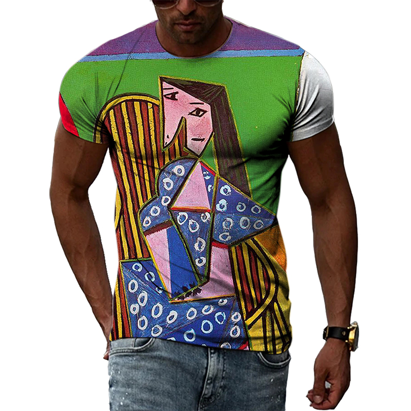 Impressionist Master Picasso Classic Oil Painting 3D HD Print Men And Women Art Taste Charm Short Sleeve Round Neck T-shirt Top