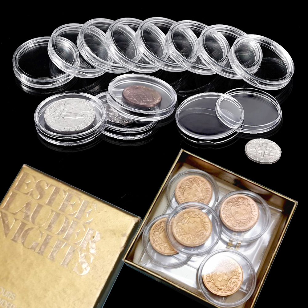 Cápsulas de moeda de moeda de Cápsulas de moeda 32mm Caixa de armazenamento portátil de contêiner de armazenamento transparente Caixa de armazenamento
