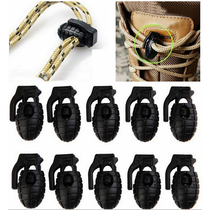 10st Shoelace Shoe Lace Grenade Buckle Stopper Rope Clamp Paracord Lock Camp Hike Outdoor Survive Cord Clip