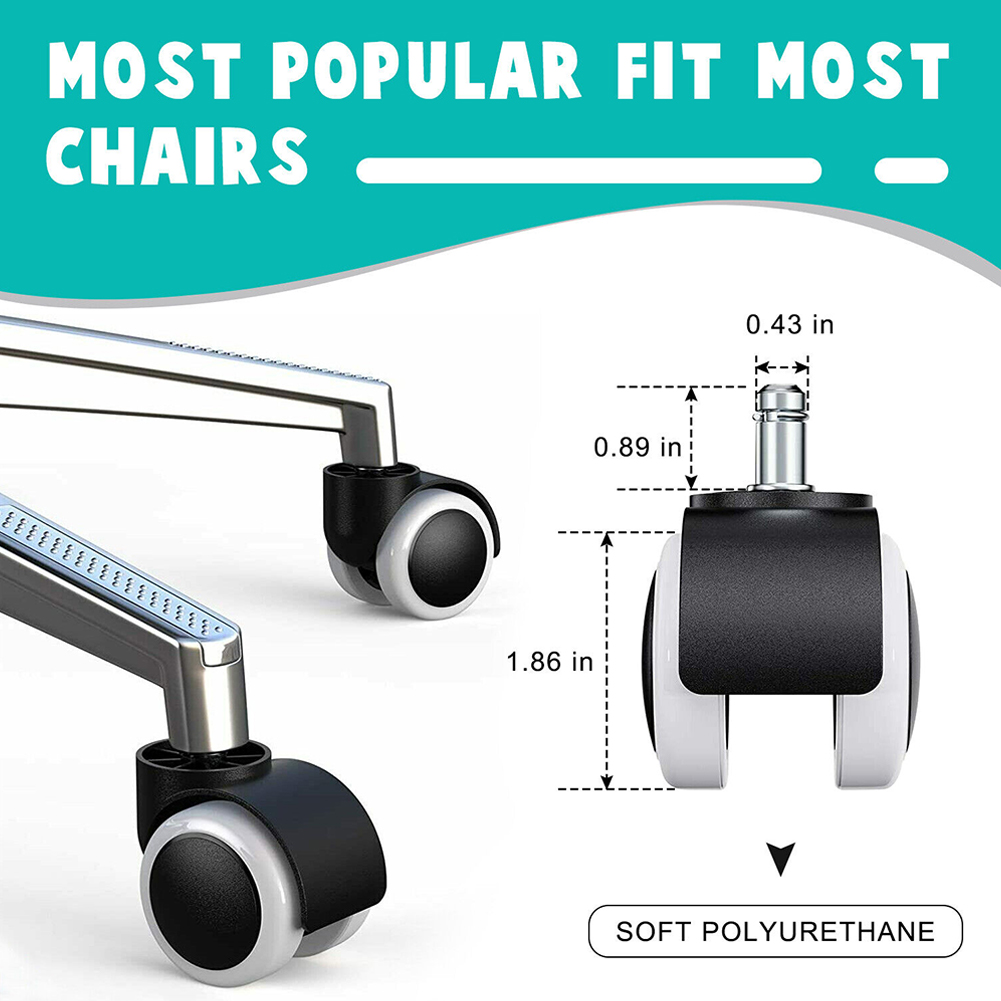 Universal Mute Wheel Office Chair Caster Swivel Rubber Soft Safe Rollers Furniture Hardware Heavy Duty Office Chair Wheels