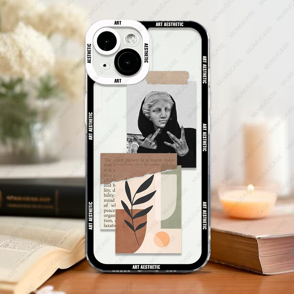 Étui pour iPhone 15 14 13 12 11 Mini Pro Max XS XR SE 7 8 Plus Cover Transparent Aesthetic David Mona Lisa