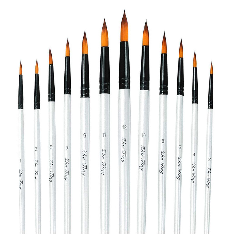 Akrylfärgborstar Set 12st Professional Round Pointed Tip Artist Paintbrushes For Akryl Watercolor Oil Face målning