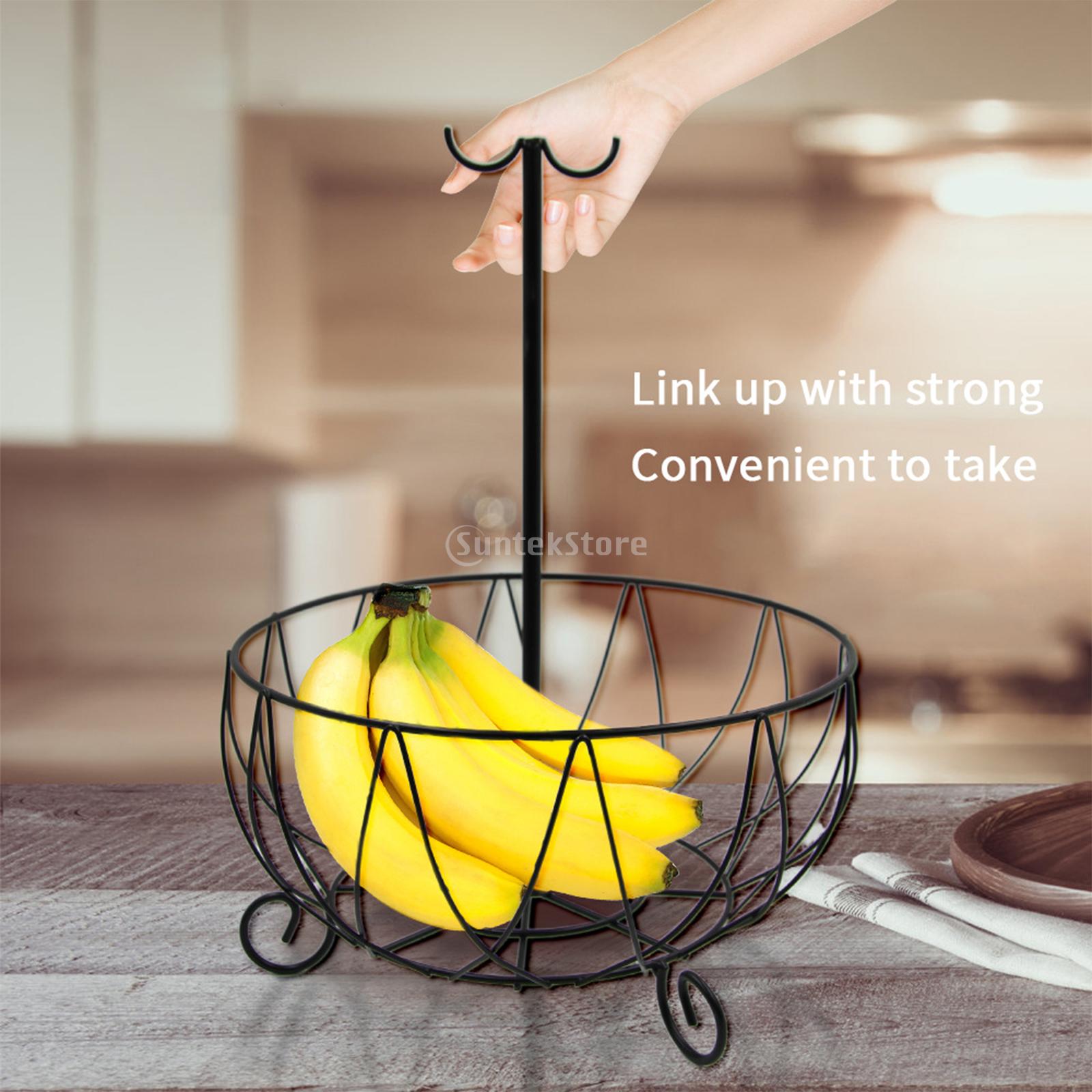 Farmhouse Fruit Bowl Holder with Banana Hanger Tree Serving Bread Storage Counter Decor Stand Fruit Basket Stand for Kitchen