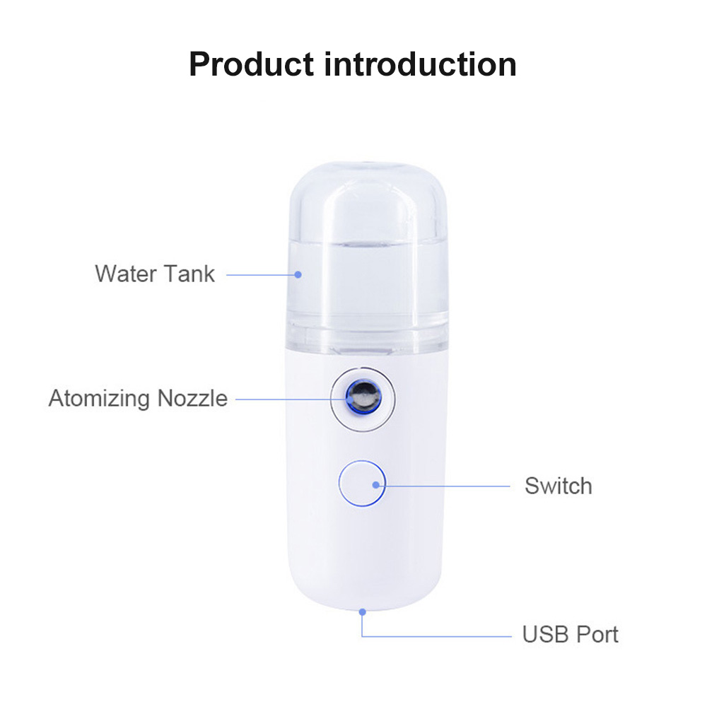 30ML Mini Nano Mist Sprayer Cooler Facial Steamer Humidifier USB Rechargeable Face Moisturizing Nebulizer Beauty Skin Care Tools