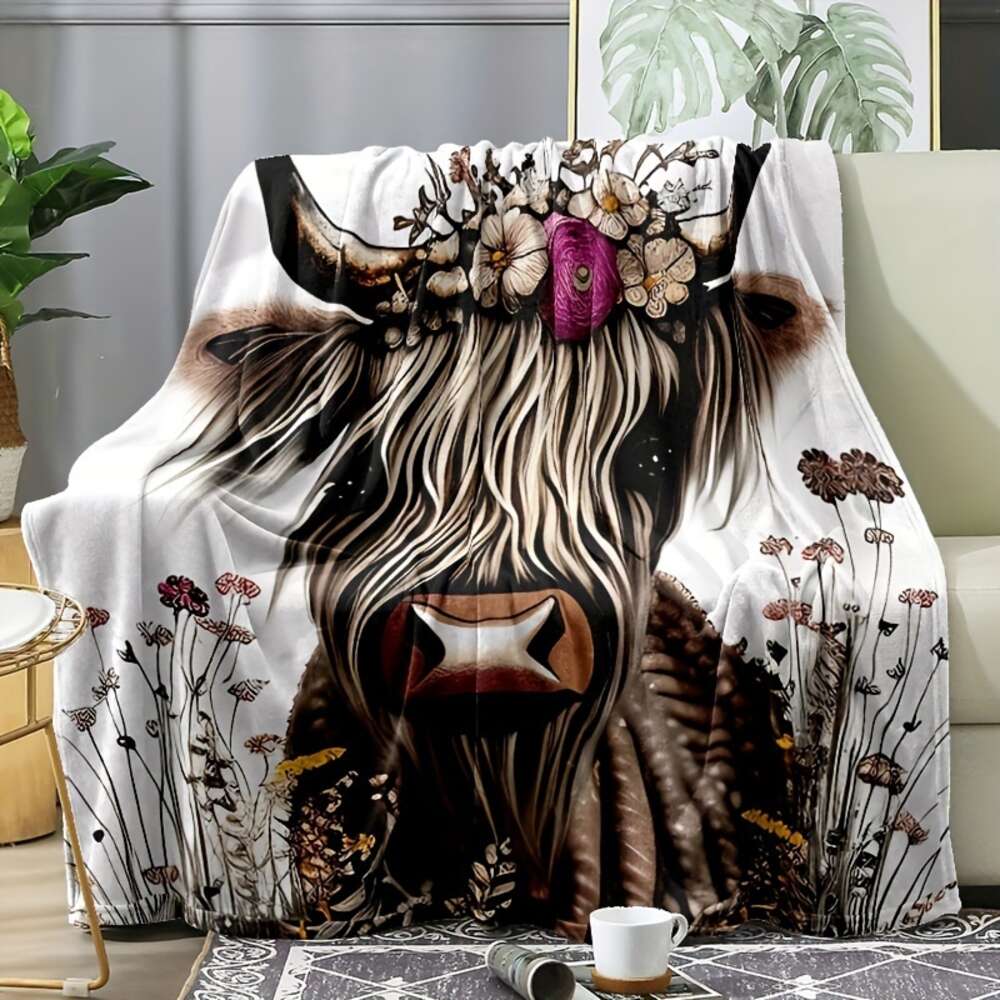 Couvrette Cosy Highland Cow Print Throw: doux, hypoallergénique, polyvalent - idéal pour toutes les saisons