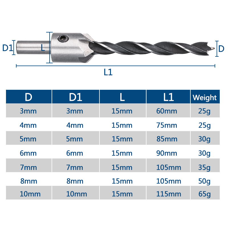 Countersink -Bohrer Bit Set REAMER HOLDWORKING CHANGE CHOPBORE PLIOT LOED CTRECK LOCHE BRAUCH 4/5/6/7/8/10 mm HSS