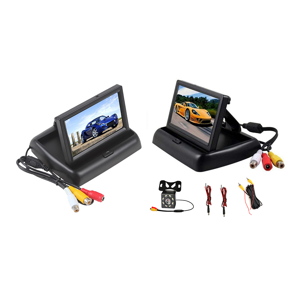 Faltbares Auto-Umkehrmonitor 4,3-Zoll-TFT-LCD-Bildschirm HD-Auto-Umkehr-Parkverkehrsmonitor 2-Kanal-Videoeingabe mit 8 LED-Kamera