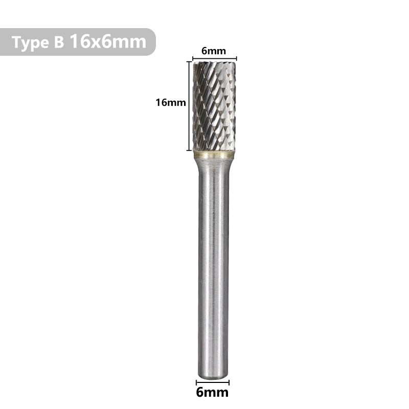 Xcan bestanden schurend gereedschap 6mm schacht dubbele snit roterende burrs bit b type wolfraam carbide roterend bestand voor metalen houten handgereedschap