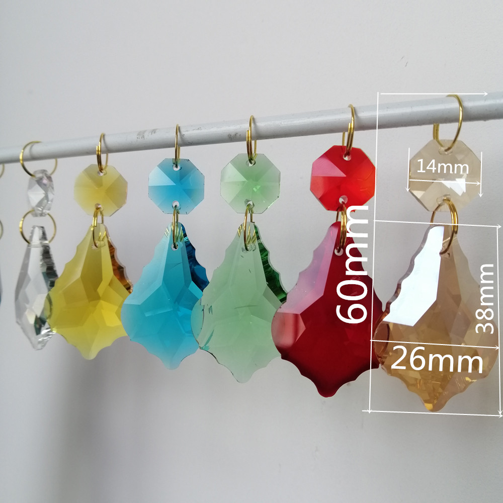 Camal 2st Garland 38mm K9 Crystal Maple Leaf Prisma Pendant Octagonal Pärla guldring Suncatcher lampbelysning ljuskrona hängande