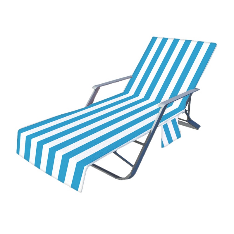 Couvercle de chaise de plage à rayures avec poches de rangement latéral, Pool Lounge chaise serviette Sun Lounger Couvers