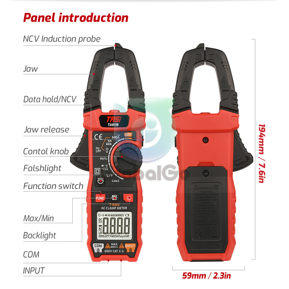 TASI HT208A/B/C Professional Clamp Meter Multimeter 600V 600A AC DC True RMS Amperimetrica емкости цифровой зажим тестер