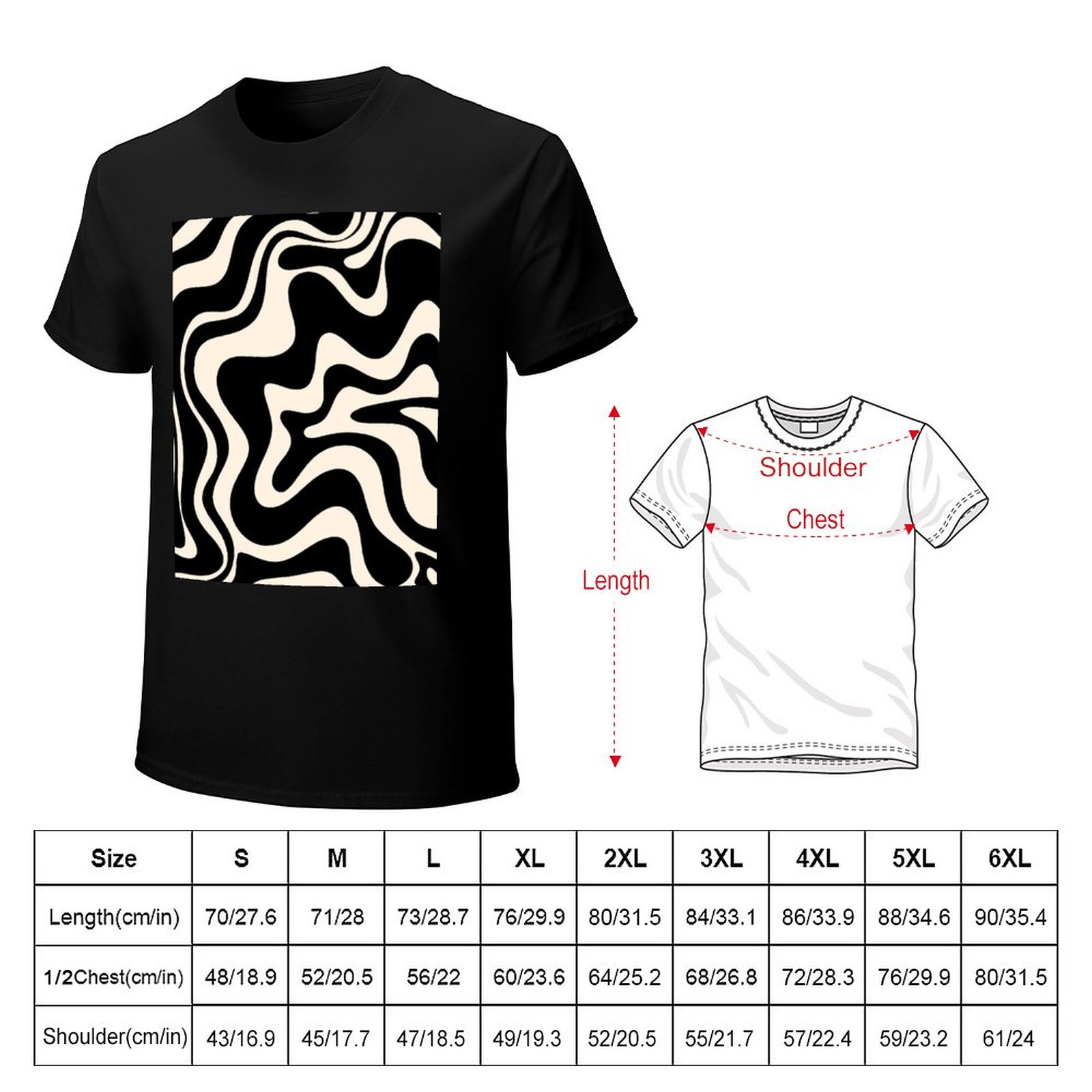 Retro Liquid Swirl Résumé Modèle en noir et amande T-shirt Blouse Sports Fan T-shirts T-shirt surdimensionné Men T-shirt