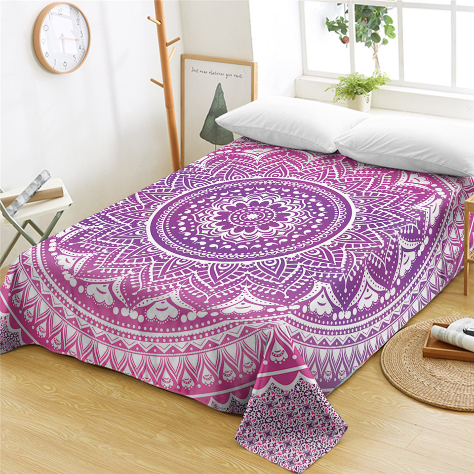 Foglio da letto bohémien mandala foglio piatto in stile boho colorato di lino floreale retrico retrò da letto in poliestere